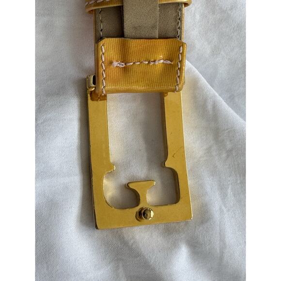 Vintage Escada Yellow Patent Leather Women\'s Belt Size 34 Logo Buckle main image 5